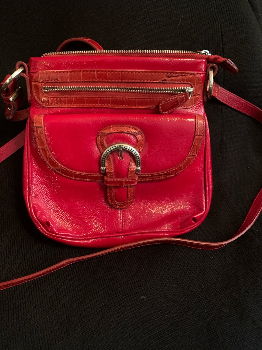 Brighton Red Leather Crossbody with Buckle Detail